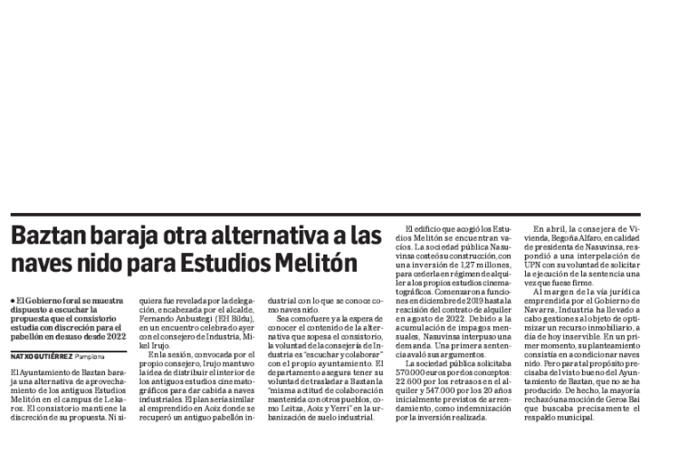 Fotografía del pantallazo de la noticia en la edición impresa de Diario de Navarra