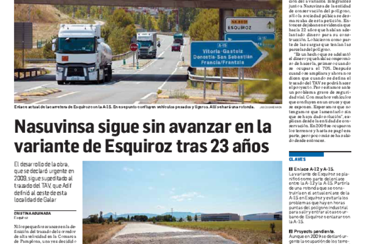 Fotografía del pantallazo de la noticia en la edición impresa de Diario de Navarra