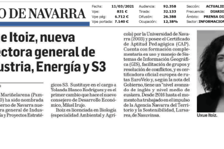 Fotografía del pantallazo de la noticia en la edición impresa del Diario de Navarra