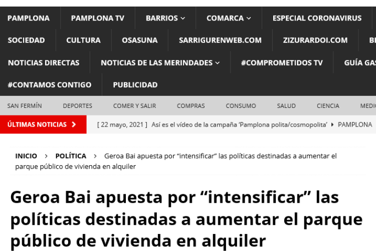 Fotografía del pantallazo de la noticia en la edición online de Pamplona Actual 