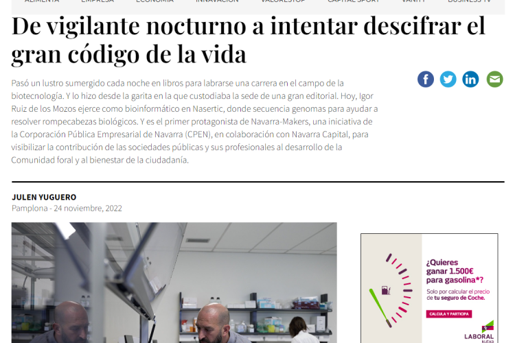 Fotografía del pantallazo de la noticia en la edición online de Navarra Capital