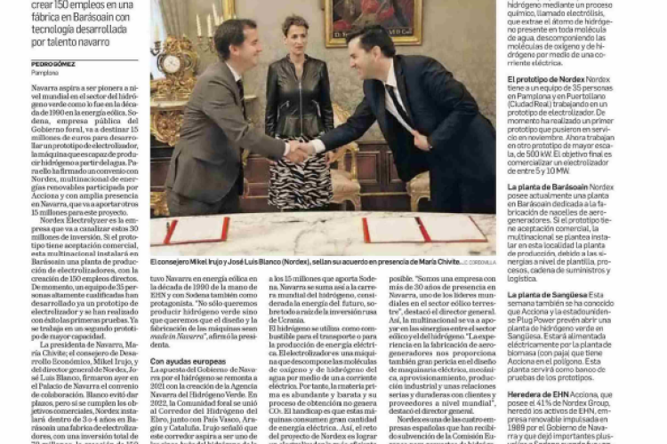Fotografía del pantallazo de la noticia en la edición impresa del Diario de Navarra