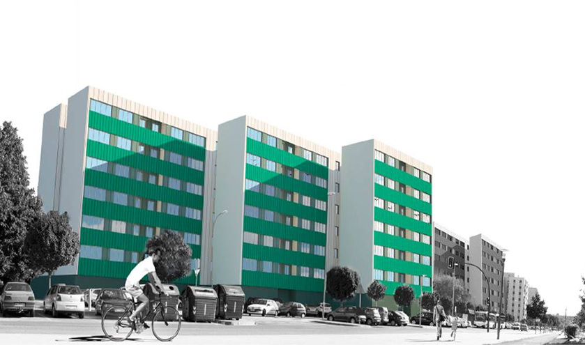 Fotografía de una recreación de varios edificios de viviendas