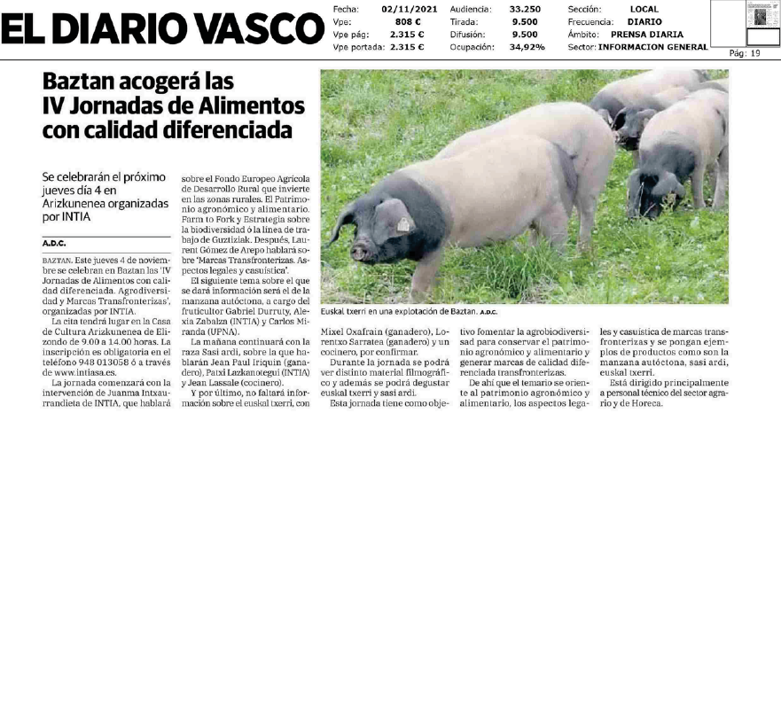Fotografía del pantallazo de la noticia en la edición impresa del Diario Vasco