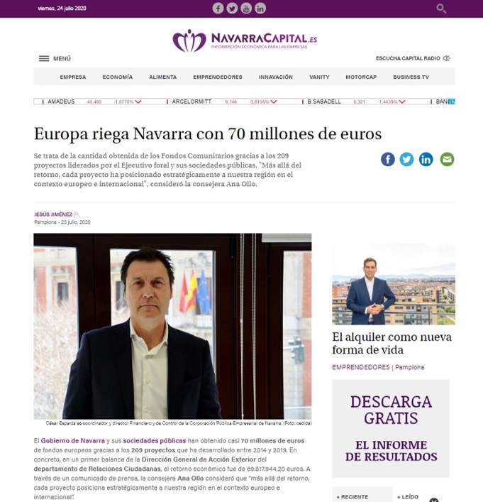 Pantallazo de la noticia recogida en Navarra Capital