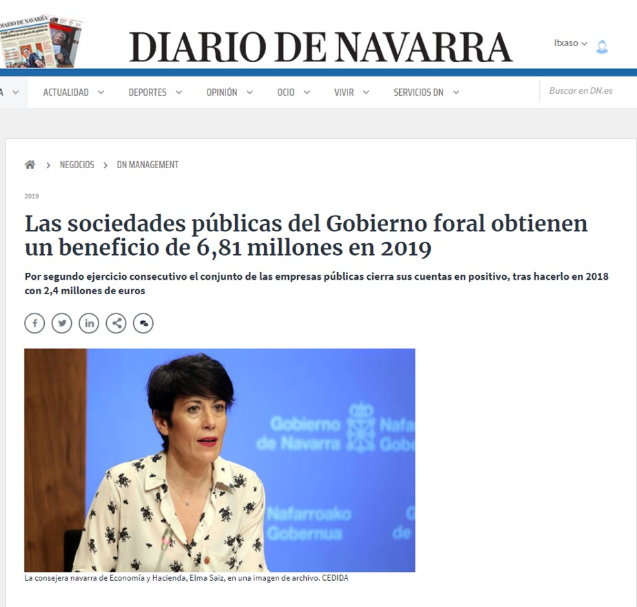 Vista de la página de la noticia en la versión digital de Diario de Navarra