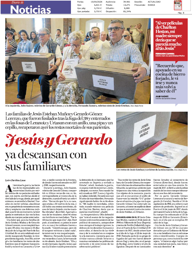 Fotografía del pantallazo de la noticia en la edición impresa de Diario de Noticias 
