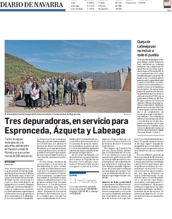 Fotografía del pantallazo de la noticia impresa en Diario de Navarra