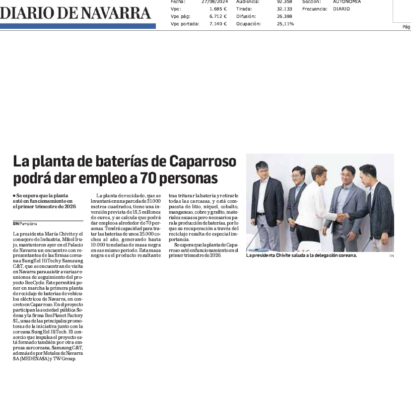 Fotografía del pantallazo de la noticia en la edición impresa de Diario de Navarra