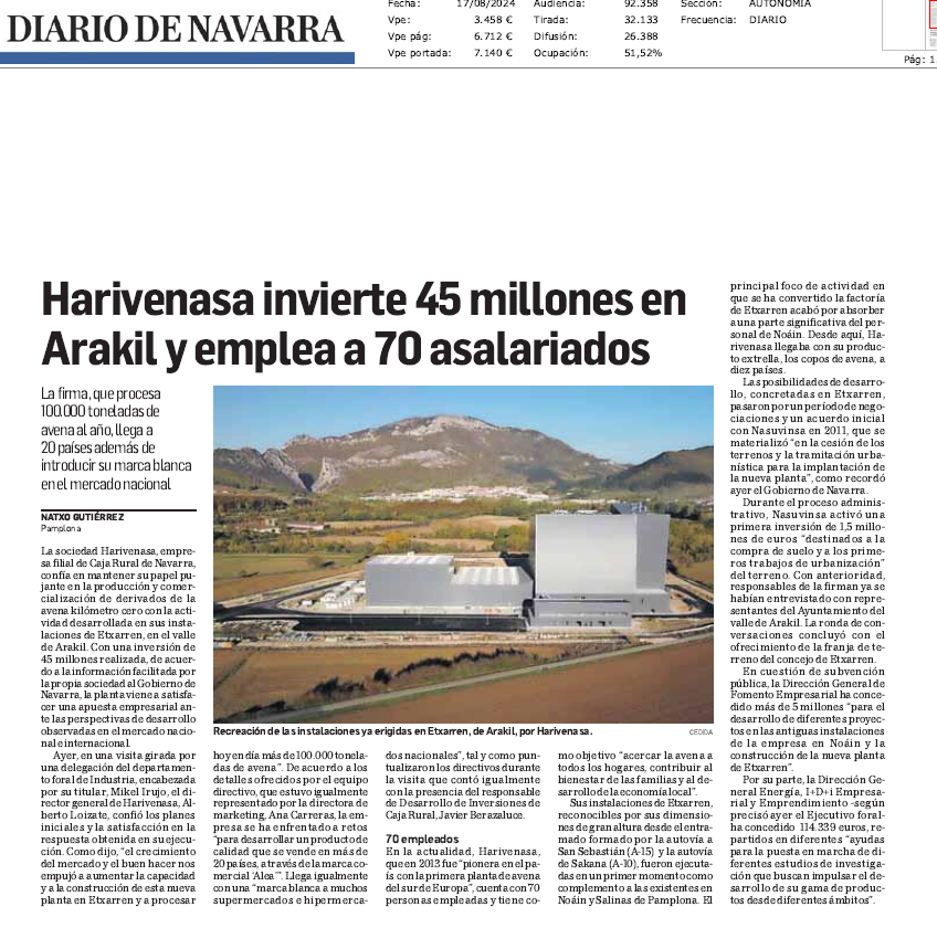 Fotografía del pantallazo de la noticia en la edición impresa de Diario de Navarra