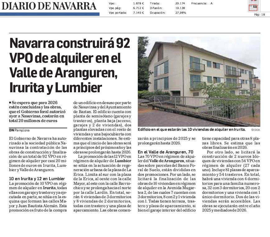 Fotografía del pantallazo de la noticia en la edición impresa de Diario de Navarra