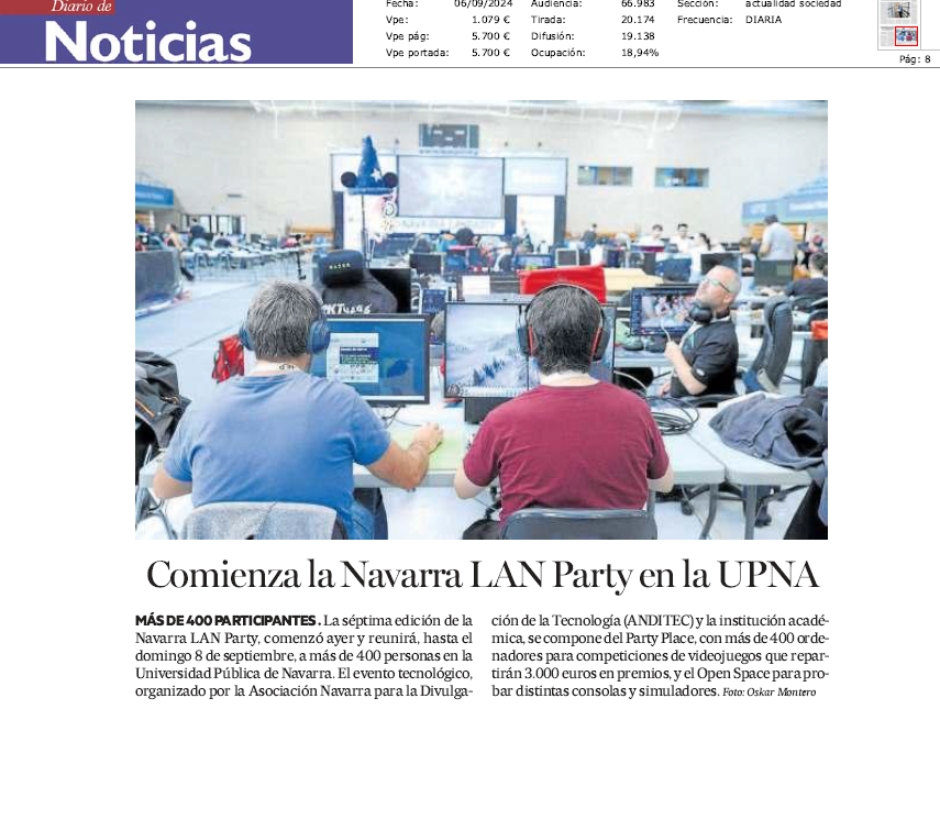 Fotografía del pantallazo de la noticia en la edición impresa de Diario de Noticias