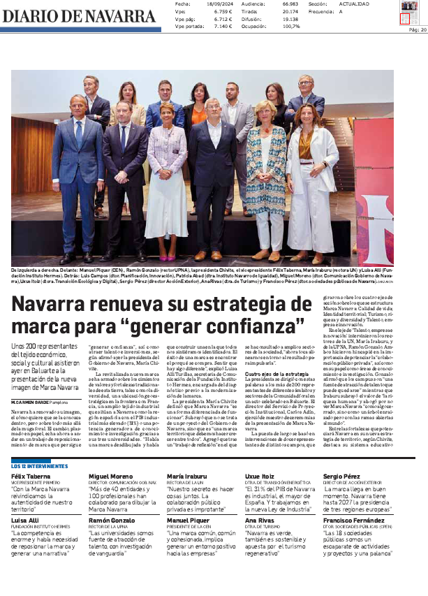 Fotografía del pantallazo de la noticia en la edición impresa del Diario de Navarra