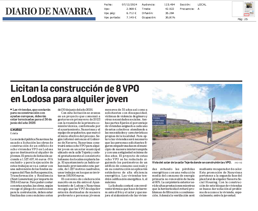 Fotografía del pantallazo de la noticia en la edición impresa de Diario de Navarra