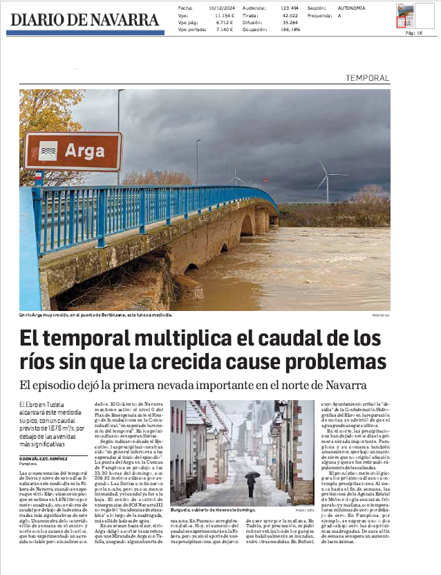 Fotografía del pantallazo de la noticia en la edición impresa de Diario de Navarra