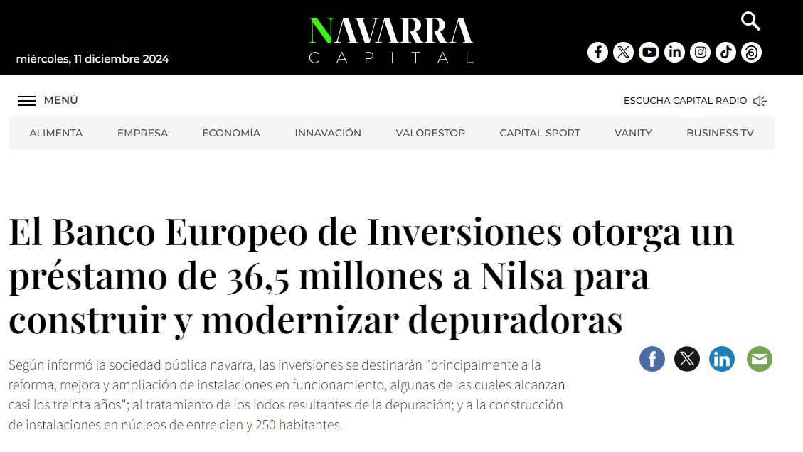 Fotografía del pantallazo de la noticia en la edición online de Navarra Capital 