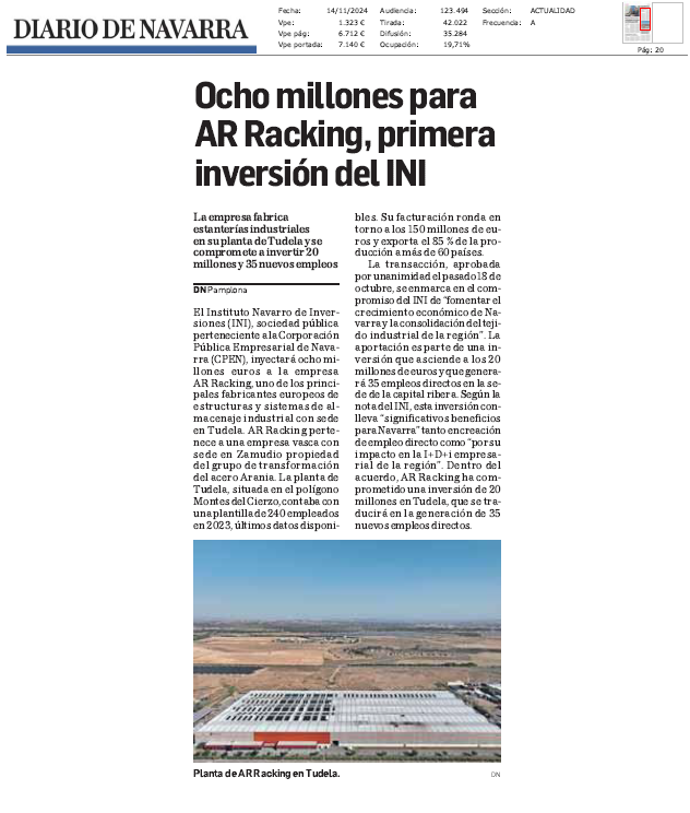 Fotografía del pantallazo de la noticia en la edición impresa de Diario de Navarra