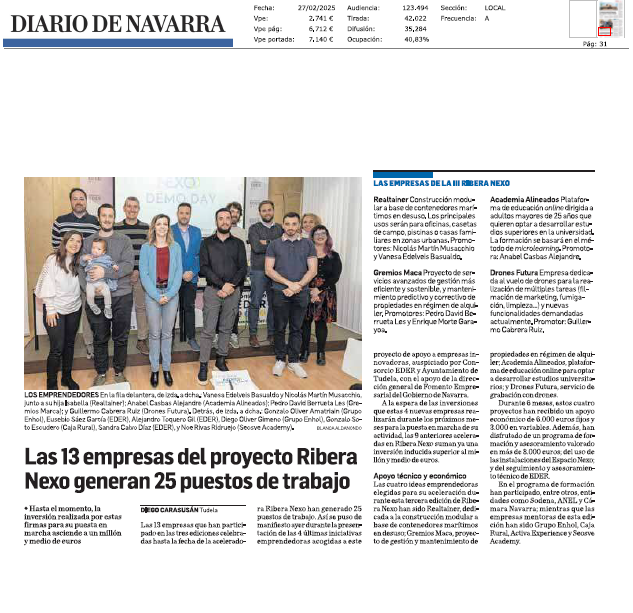 Fotografía del pantallazo de la noticia en la edición impresa del Diario de Navarra