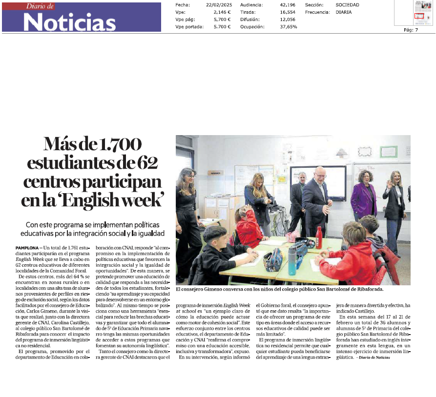 Fotografía del pantallazo de la noticia en la edición impresa del Diario de Noticias