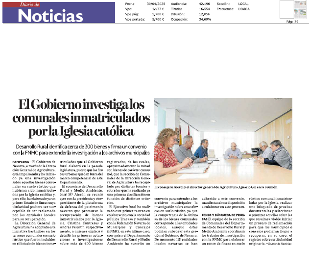 Fotografía del pantallazo de la noticia en la edición impresa de Diario de Noticias 