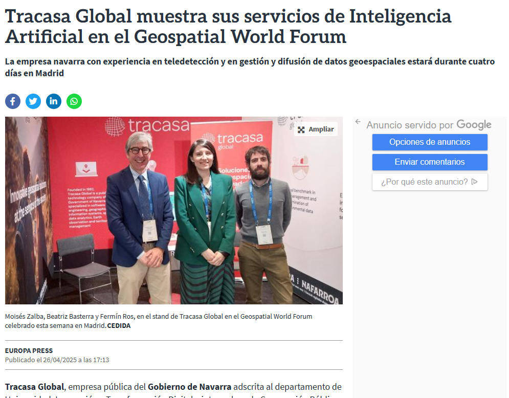 Fotografía del pantallazo de la noticia en la edición online de Diario de Navarra