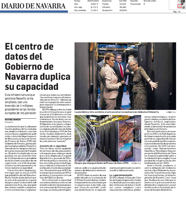 Fotografía del pantallazo de la noticia en la edición impresa de Diario de Navarra