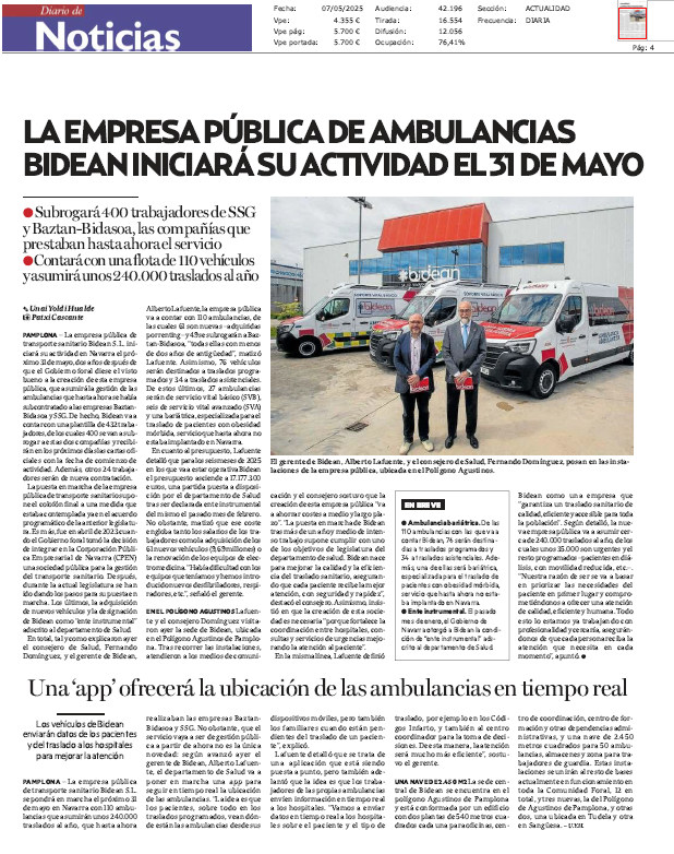 Fotografía del pantallazo de la noticia en la edición impresa de Diario de Noticias 