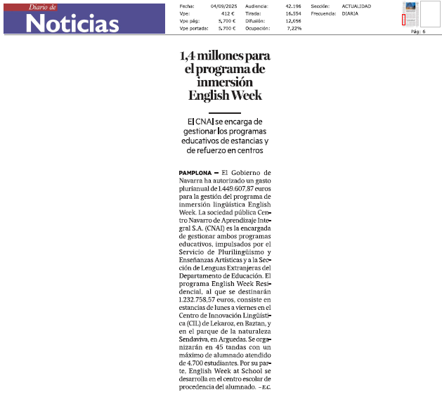 Fotografía del pantallazo de la noticia en la edición impresa del Diario de Noticias