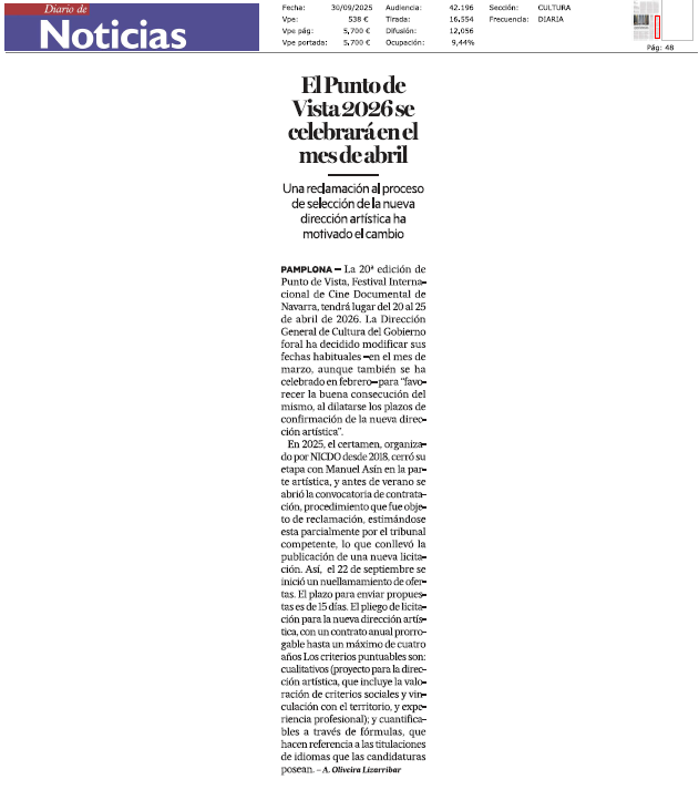 Fotografía del pantallazo de la noticia en la edición impresa del Diario de Notici