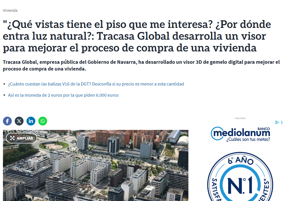 Fotografía del pantallazo de la noticia en la edición online de Diario de Navarra