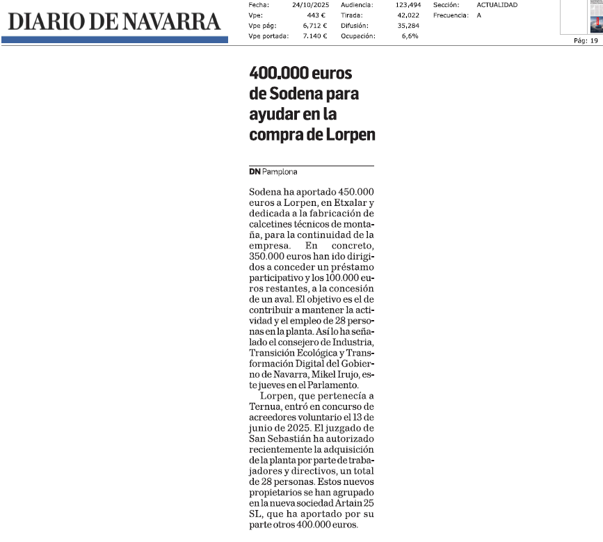 Fotografía del pantallazo de la noticia en la edición impresa de Diario de Navarra