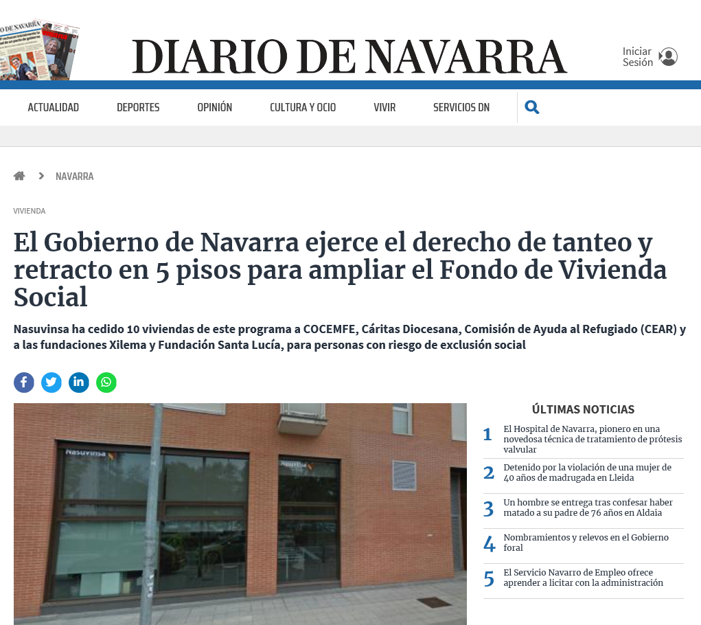 Fotografía del pantallazo de la noticia en la edición online del Diario de Navarra.
