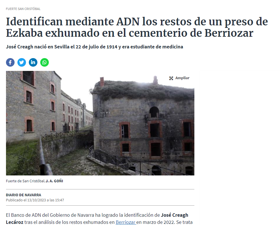 Fotografía del pantallazo de la noticia online del Diario de Navarra