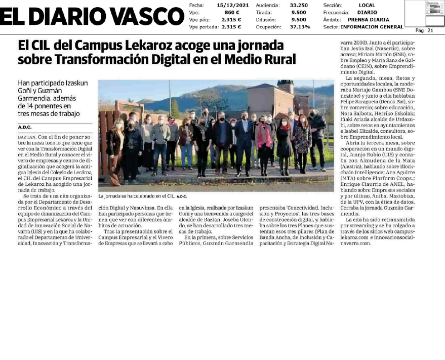 Fotografia del pantallazo de la noticia en la edición impresa del Diario Vasco