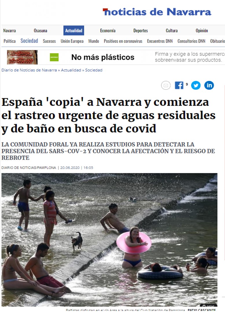 «España 'copia' a Navarra y comienza el restreo urgente de aguas residuales y de baño en busca de COVID»