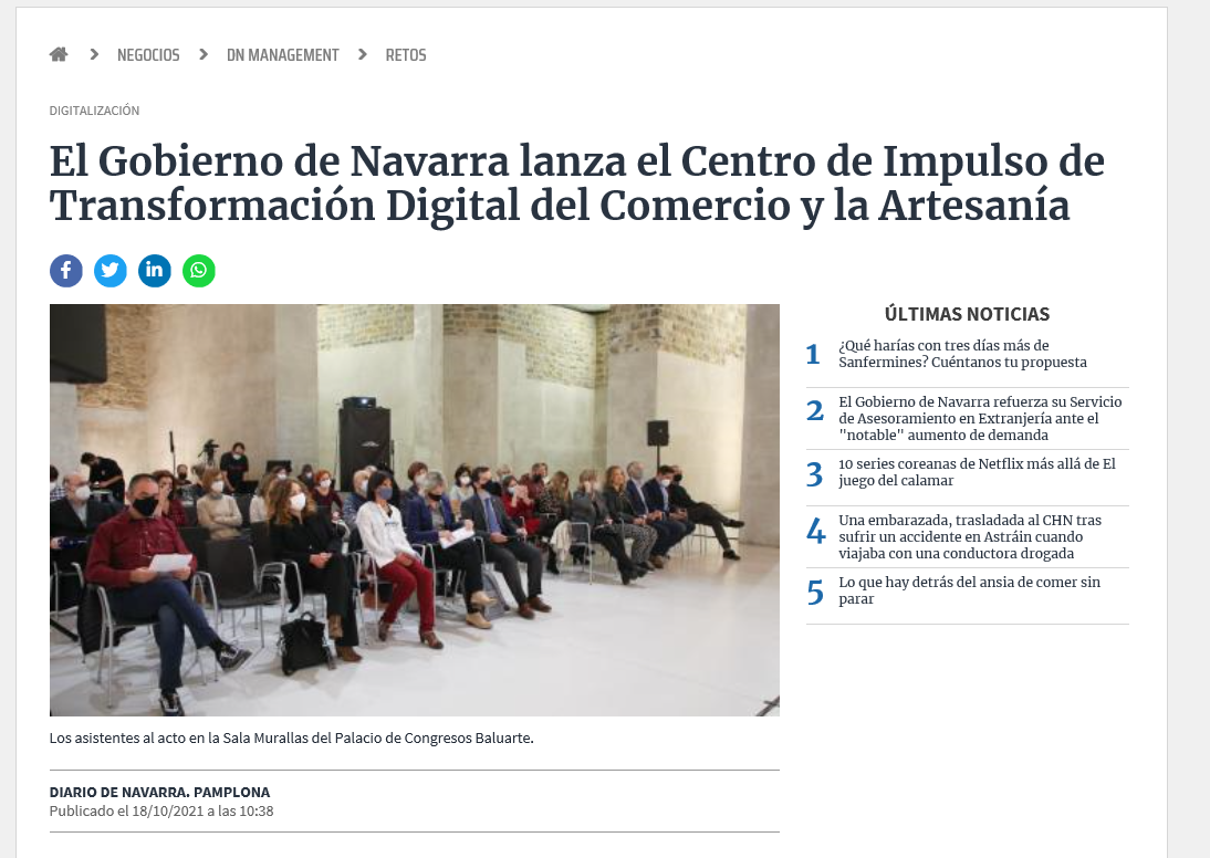 Fotografía del pantallazo de la noticia en la edición online del Diario de Navarra 