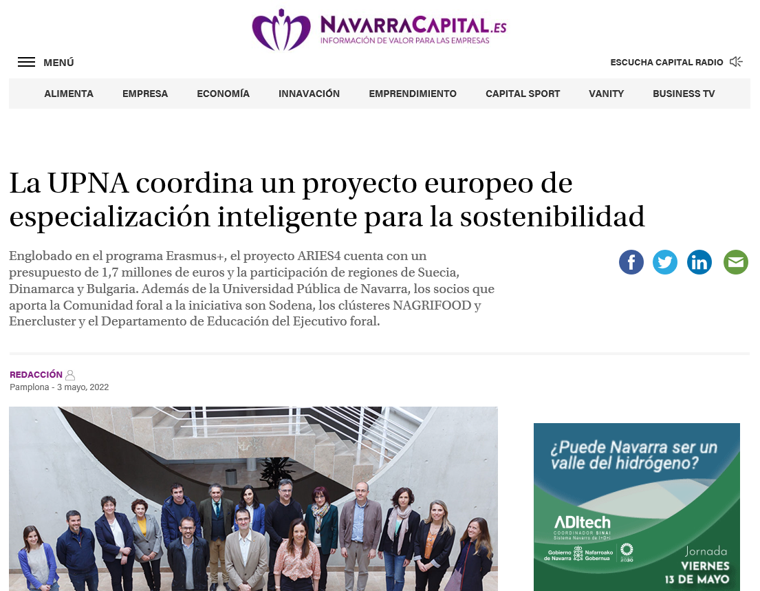 Fotografia del pantallazo de la noticia en la edición online de Navarra Capital