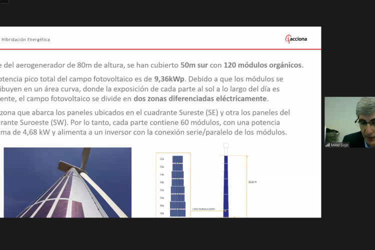 Fotografía de un texto con gráficos y la imagen de un hombre mientras la videoconferencia