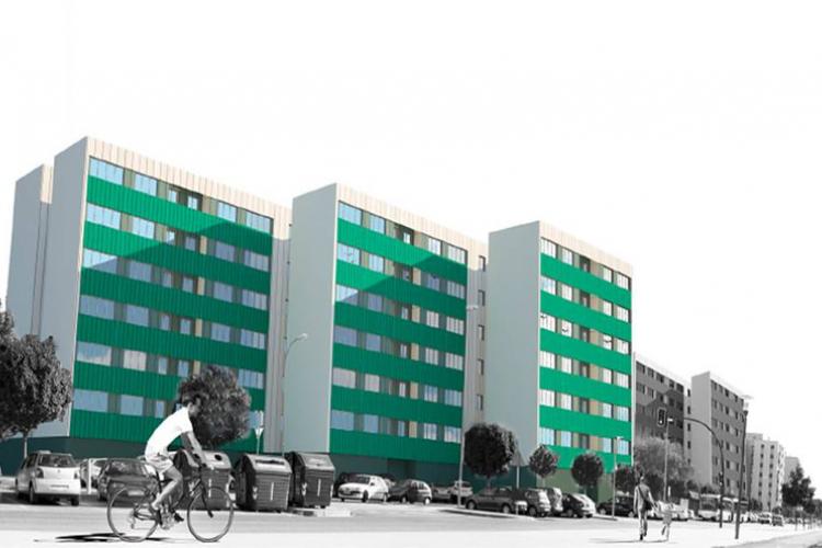 Fotografía de una recreación de varios edificios de viviendas