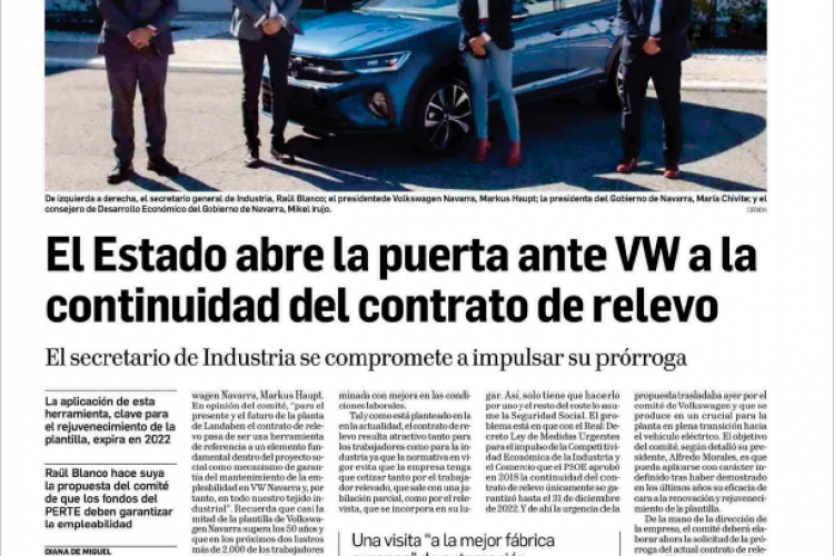 Fotografía del pantallazo de la noticia en la edición impresa del Diario de Navarra