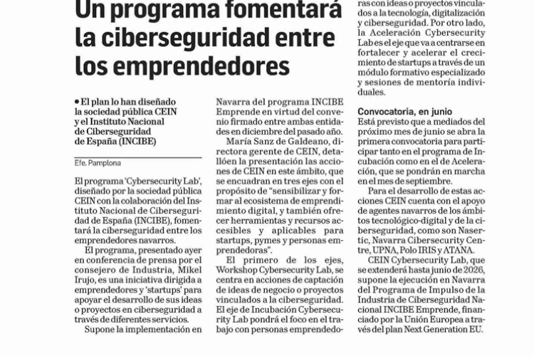 Fotografía del pantallazo de la noticia en la edición impresa del Diario de Navarra