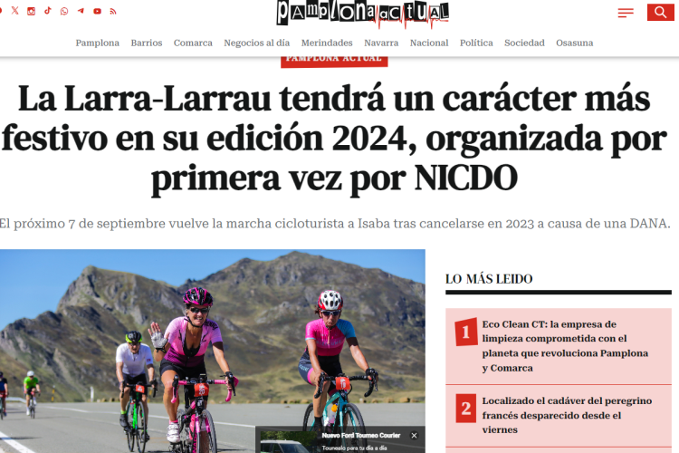 Fotografía del pantallazo de la noticia en la edición online de Pamplona Actual 