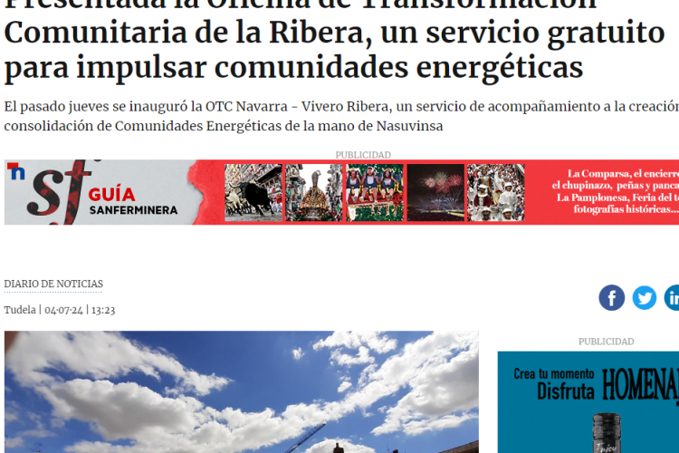 Fotografía del pantallazo de la noticia en la edición online de Diario de Noticias