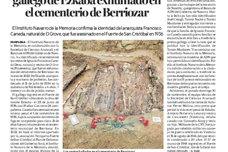 Fotografía del pantallazo de la noticia en la edición impresa de Diario de Noticias