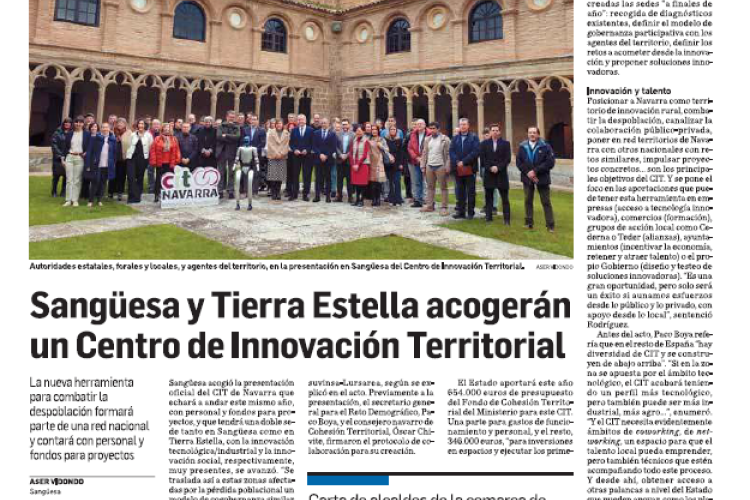 Fotografía del pantallazo de la noticia en la edición impresa de Diario de Navarra