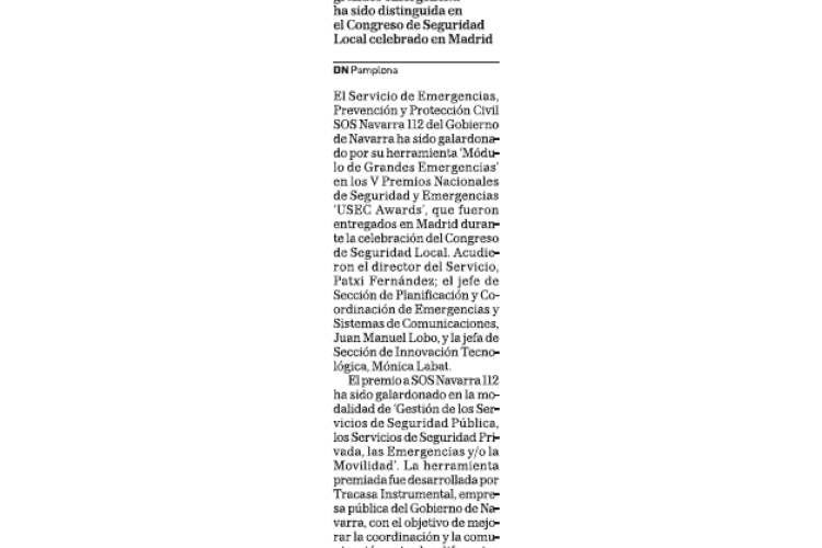 Fotografía del pantallazo de la noticia en la edición impresa de Diario de Navarra