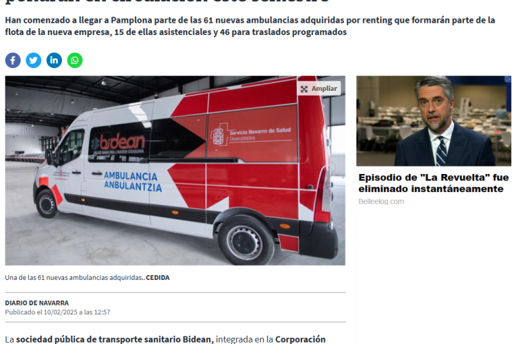 Fotografía del pantallazo de la noticia en la edición online de Diario de Navarra