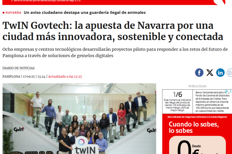 Fotografía del pantallazo de la noticia en la edición online de Diario de Noticias 