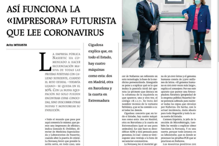 Fotografía del pantallazo de la noticia en la edición impresa del Gara