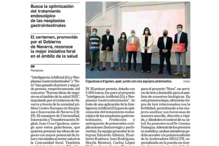 Fotografía del pantallazo de la noticia en la edición impresa del Diario de Navarra